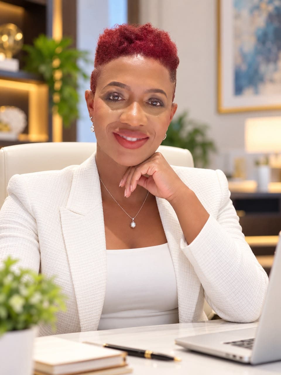 Portrait of Sherline Jean at her desk
